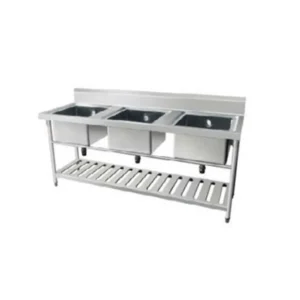 Stainless Steel Kitchen Sink 3 Bowl with Under Shelf